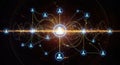 Interconnected network of digital avatars centered around a glowing core Royalty Free Stock Photo