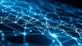 Interconnected network of glowing blue lines and nodes creating a complex digital web on a dark background Keywords Royalty Free Stock Photo