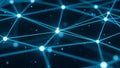 Interconnected Network of Glowing Blue Nodes and Lines Against a Dark Deep Space Background Royalty Free Stock Photo