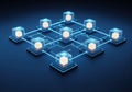 Interconnected network of illuminated cubes representing digital connectivity and systems integration Royalty Free Stock Photo