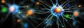 Interconnected Neurons, Synaptic Transmission Visualization, Complex Brain Network Activity