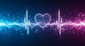 A digital illustration depicting a heart-shaped mesh composed of glowing, Royalty Free Stock Photo