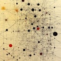 Complex abstract network of interconnected nodes and lines on a yellow background