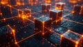Interconnected Orange Cubes Forming a Digital Network with Glowing Nodes abstract background Royalty Free Stock Photo