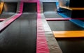 Interconnected trampolines for indoor jumping. New revolution pl