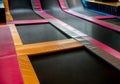 Interconnected trampolines for indoor jumping. New revolution pl