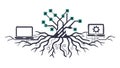Interconnected tree roots: natural networks and ecological systems, vector design Generative AI Royalty Free Stock Photo