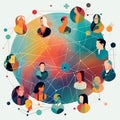 An interconnected web of diverse IT professionals collaborating on a shared project