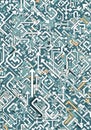 Interconnected white arrows form a complex, maze-like pattern over a blue and gray Royalty Free Stock Photo
