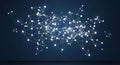 Of interconnected white nodes and lines appears against a dark blue Royalty Free Stock Photo