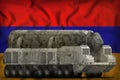 Intercontinental ballistic missile with city camouflage on the Armenia national flag background. 3d Illustration