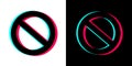 Interdiction symbol in colours of Tiktok brand as metaphor of social media app being banned, forbidded, restricted.