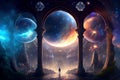 Interdimensional travel and parallel universes, generative ai illustration Royalty Free Stock Photo