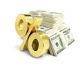 Interest, gold dollar sign, many packs of dollars