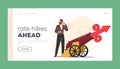 Interest Rate Hike Landing Page Template. Businessman Character Shooting Cannon With Percent Sign, Vector Illustration