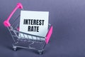 Interest rate text on white sticker in shopping trolley Royalty Free Stock Photo