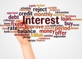 Interest word cloud and hand with marker concept Royalty Free Stock Photo