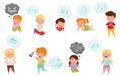 Interested Kids Imagining Pleasant and Spooky Things Vector Set