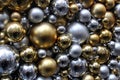 Interesting background of silver and gold ornaments wet from recent downpours Royalty Free Stock Photo