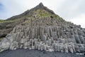 Interesting basalt rock volcanic formations along the black sand beach near Vik, Iceland Royalty Free Stock Photo