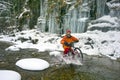 Mountain bike in the winter in the mountains Royalty Free Stock Photo