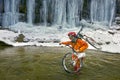 Mountain bike in the winter in the mountains Royalty Free Stock Photo