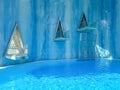 Blue jumping pool with triangular shapes Royalty Free Stock Photo