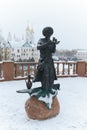 Vitebsk, Belarus, January 5, 2024. The figure of a fairy-tale genie near the children\'s theater.
