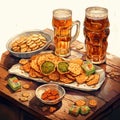 Interesting illustration of beer and snacks Royalty Free Stock Photo