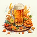 Interesting illustration of beer and snacks Royalty Free Stock Photo