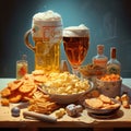 Interesting illustration of beer and snacks Royalty Free Stock Photo