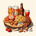 Interesting illustration of beer and snacks Royalty Free Stock Photo