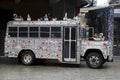 Interesting image of bus, decorated in artist`s vision of whimsy, American Visionary Art Museum, Baltimore, Maryland, 2017
