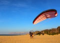 Paraglider sail with petrol engine and propeller with protection during take-off