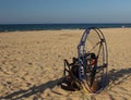 Gasoline engine and propeller for paragliding sail on the beach