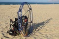 Gasoline engine and propeller for paragliding sail on the beach