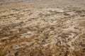 Interesting landscape of desert below Masada fortress on the bank of Dead Sea in Israel Royalty Free Stock Photo