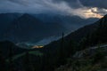 Night picture of Achen lake with dramatic cloudy sky, The Brandenberg Alps, Austria, Europe Royalty Free Stock Photo