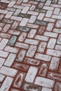 Interesting pattern and texture of red and gray white washed bricks