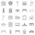 Interesting places icons set, outline style Royalty Free Stock Photo