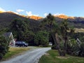 A interesting and remote place to vacation outside of Makarora with the Makarora Mountains shining in the background