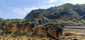 Rocks and mountains by the sea in Keelung