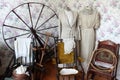 Close up scene of fashion and furniture inside historic Van Horn Mansion, Burt, New York, 2018