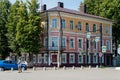 Kineshma, Russia, July 5, 2023. An old house painted in three colors.