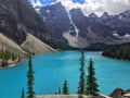 An interesting and unique view looking over Moraine Lake, in Jasper National Park, Alberta, Canada. Royalty Free Stock Photo