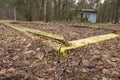 An interesting UWA take on a neglected and abandoned children's sandbox at an urbex holiday resort. Day Royalty Free Stock Photo