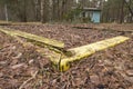 An interesting UWA take on a neglected and abandoned children's sandbox at an urbex holiday resort. Day Royalty Free Stock Photo