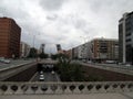 Interesting view on a cloudy day of the Paseo de la Castellana Madrid Spain