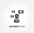 Interests icon. avatar with interests isolated solid icon