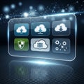 Interface displays six icons related to cloud computing and cybersecuri Royalty Free Stock Photo